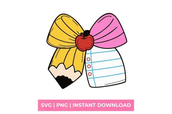 Retro Pencil Lined Paper School Bow SVG Graphics