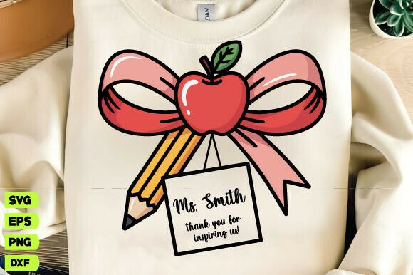 Teacher Coquette Pencil Bow Svg, School